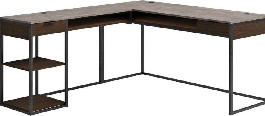 Sauder Diamond Ash L-Shaped Computer Desk - International Lux Office Workspace with Sturdy Design
