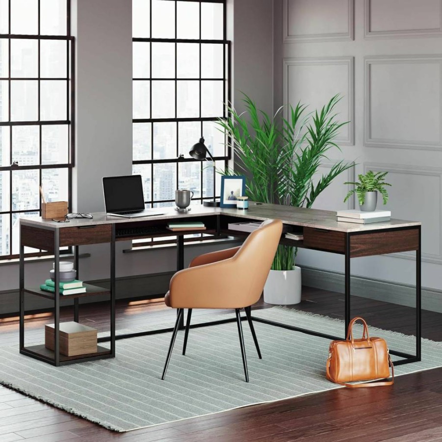 Sauder Diamond Ash L-Shaped Computer Desk - International Lux Office Workspace with Sturdy Design