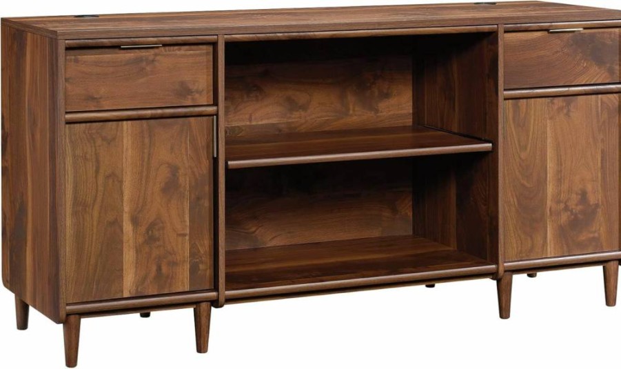 Sauder Clifford Place Credenza Desk, Grand Walnut Finish - Stylish Home Office Furniture