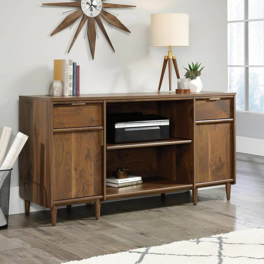 Sauder Clifford Place Credenza Desk, Grand Walnut Finish - Stylish Home Office Furniture