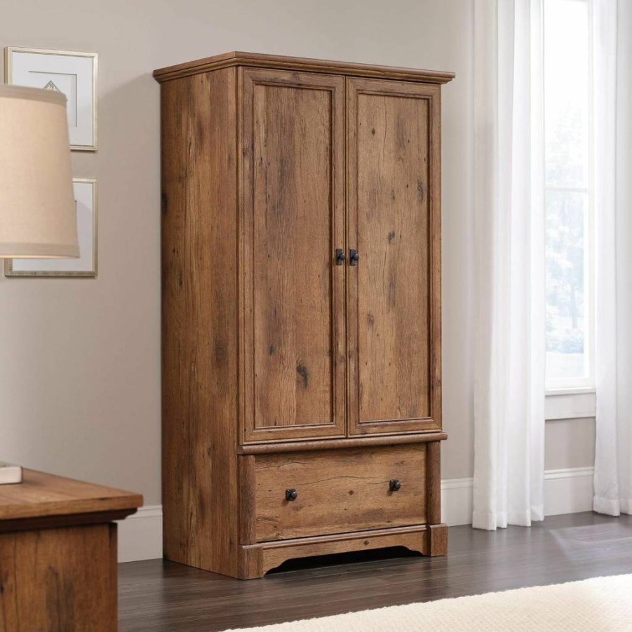 Sauder Palladia Armoire with Vintage Oak Finish - Stylish Storage Cabinet for Bedroom or Living Room