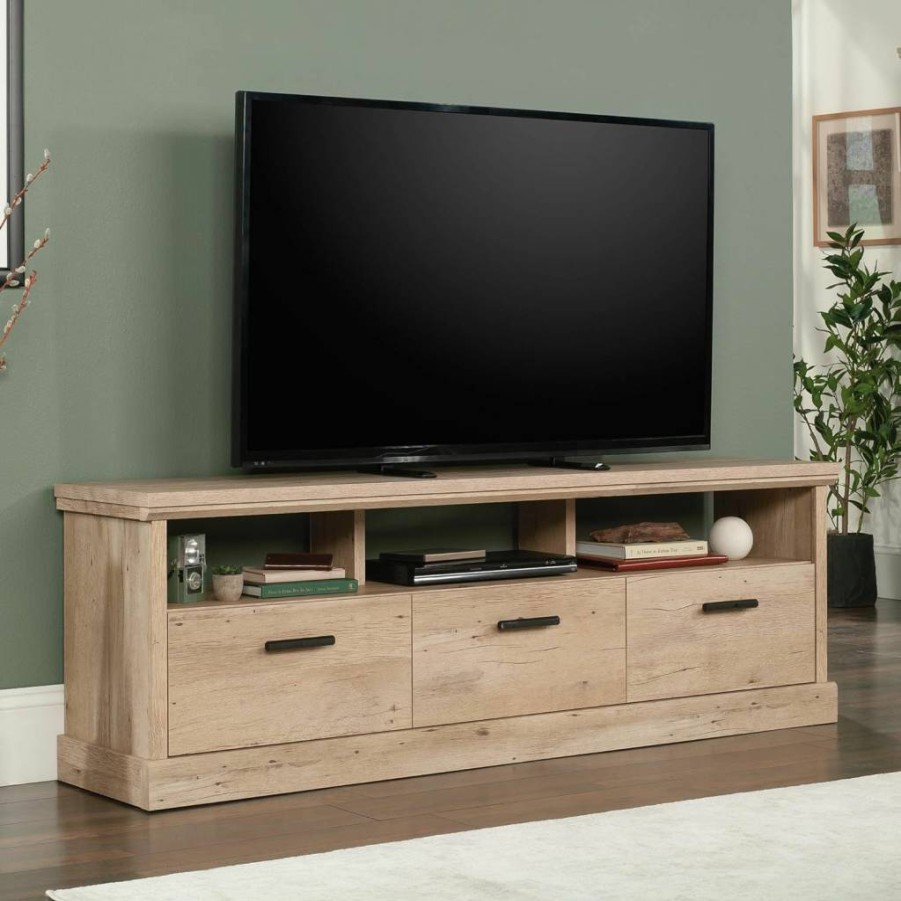 Sauder Aspen TV Stand for 70-Inch TVs, Prime Oak Finish Credenza with Storage Cabinet
