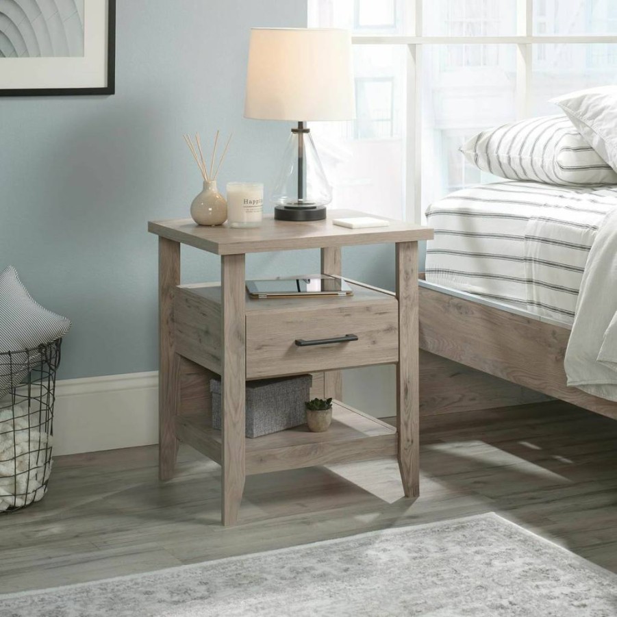 Sauder Laurel Oak Finish Night Stand with Summit Station Design for Bedroom Furniture