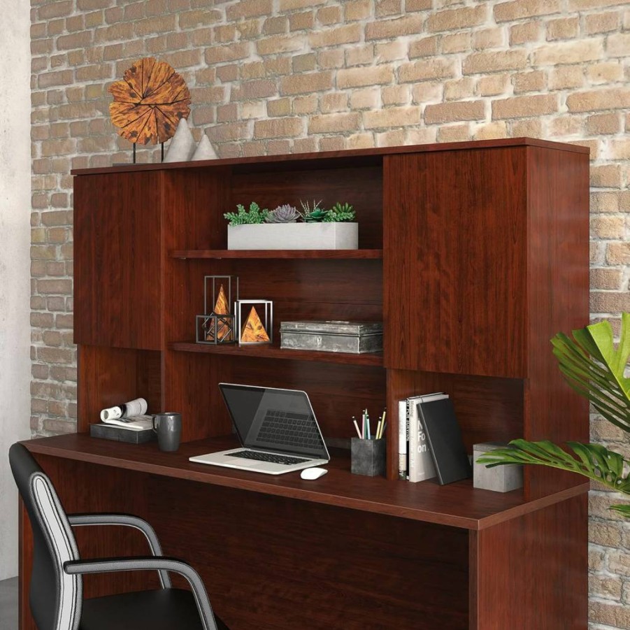 Sauder Officeworks 72" Storage Hutch in Classic Cherry Finish - Spacious Home Office Furniture