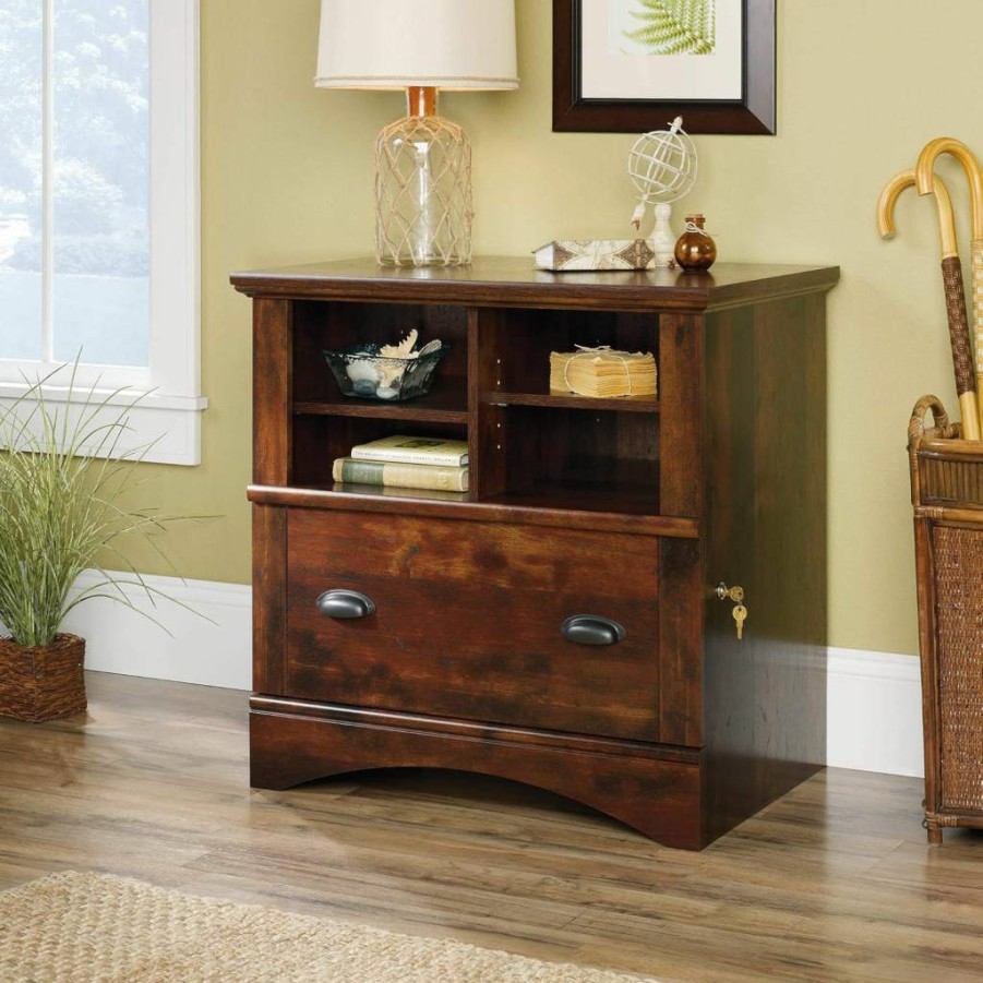 Sauder Salt Oak 2-Drawer Lateral File Cabinet with Shelves - Harbor View Storage Solution