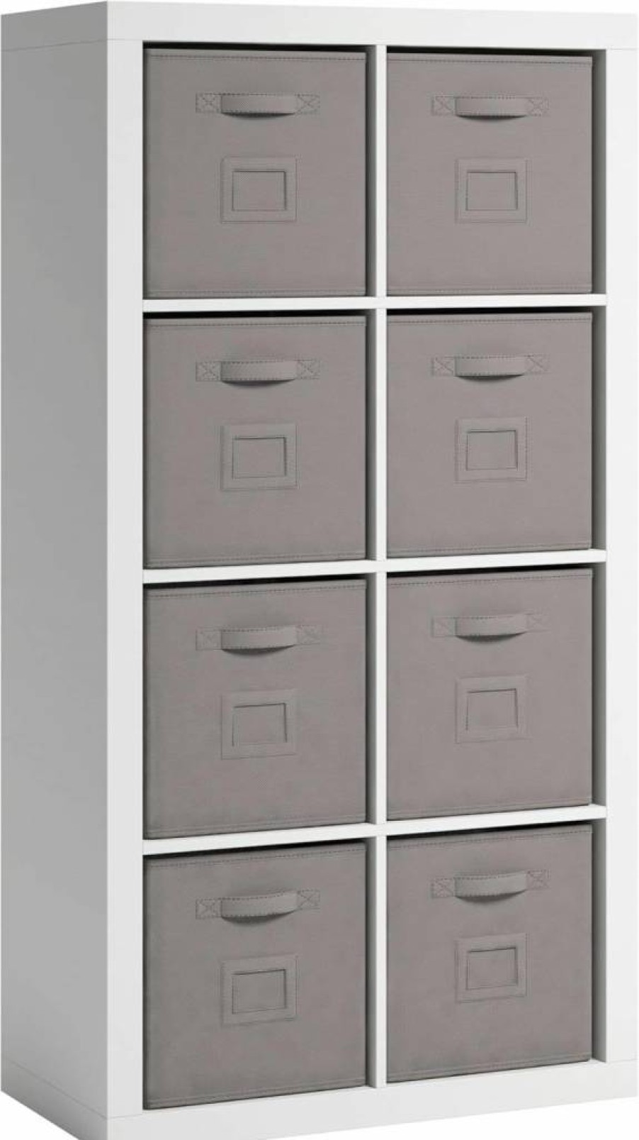 Sauder White 8-Cube Storage Organizer with Fabric Bins | Stow-Away Cube Shelf | Pantry Cabinet & Closet Organizer