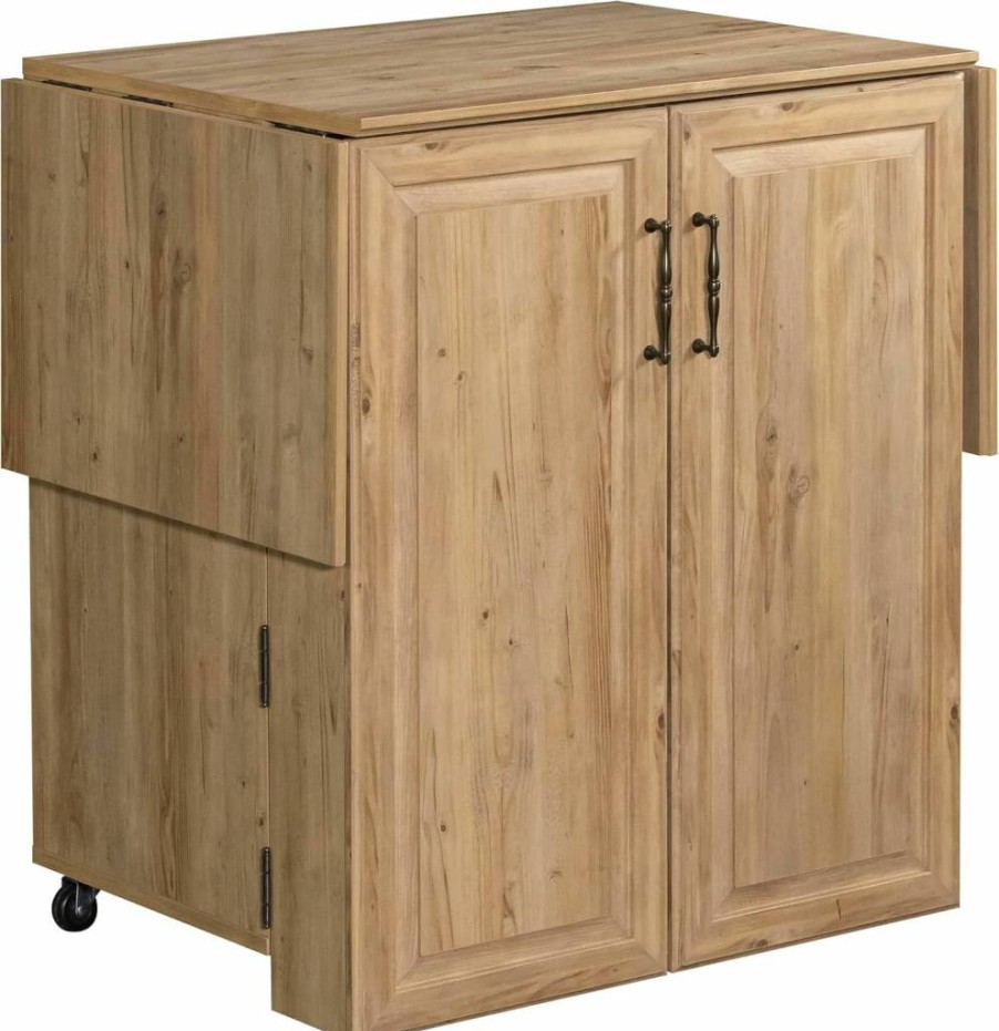 Sauder Craft Works Mobile Craft Cart with Storage - Khaki Pine Finish, Rolling Organizer for Art Supplies