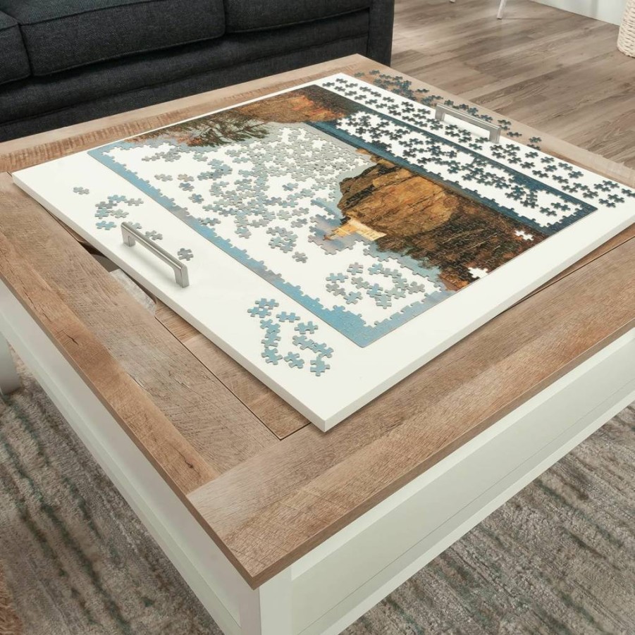 Sauder Cottage Road Lift-Top Coffee Table with Storage - Soft White Finish Gaming & Living Room Multi-Purpose Table