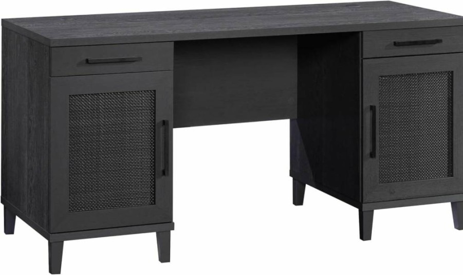 Sauder Tiffin Line Computer Desk - Raven Oak Finish, Home Office Desk with Durable Construction