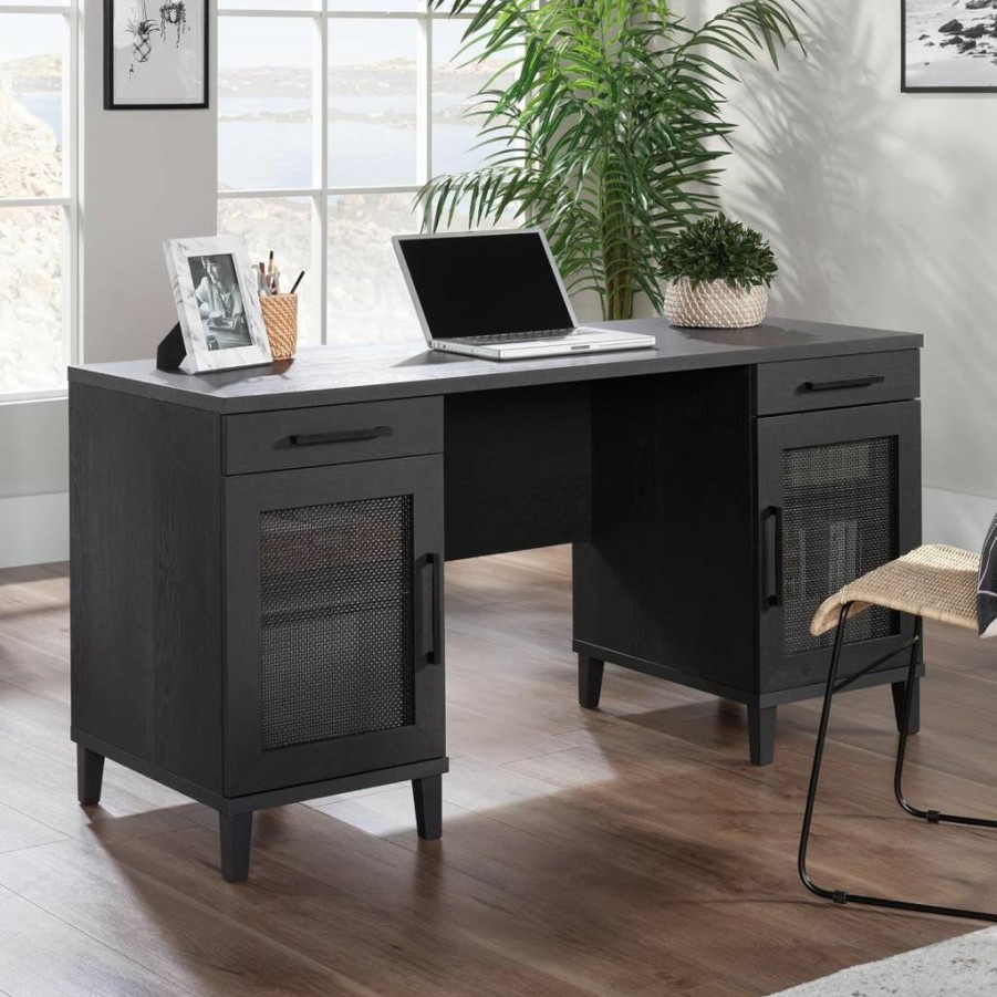 Sauder Tiffin Line Computer Desk - Raven Oak Finish, Home Office Desk with Durable Construction