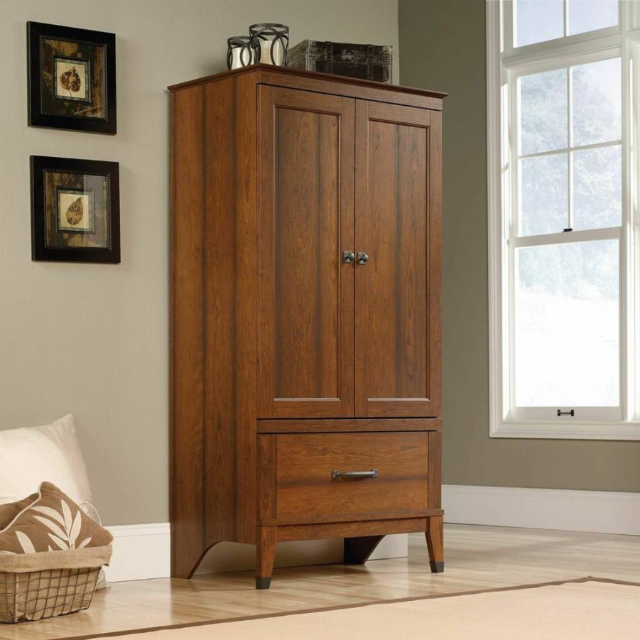 Sauder Carson Forge Armoire Cabinet in Washington Cherry Finish - Stylish Storage Wardrobe by Sauder