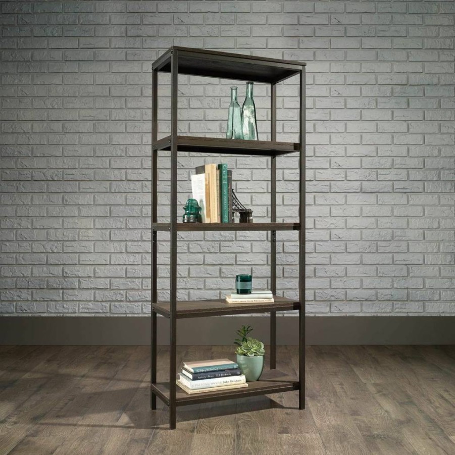 Sauder North Avenue 36" Tall Bookcase with TV Mount - Charter Oak Finish Bookshelf for Living Room Storage