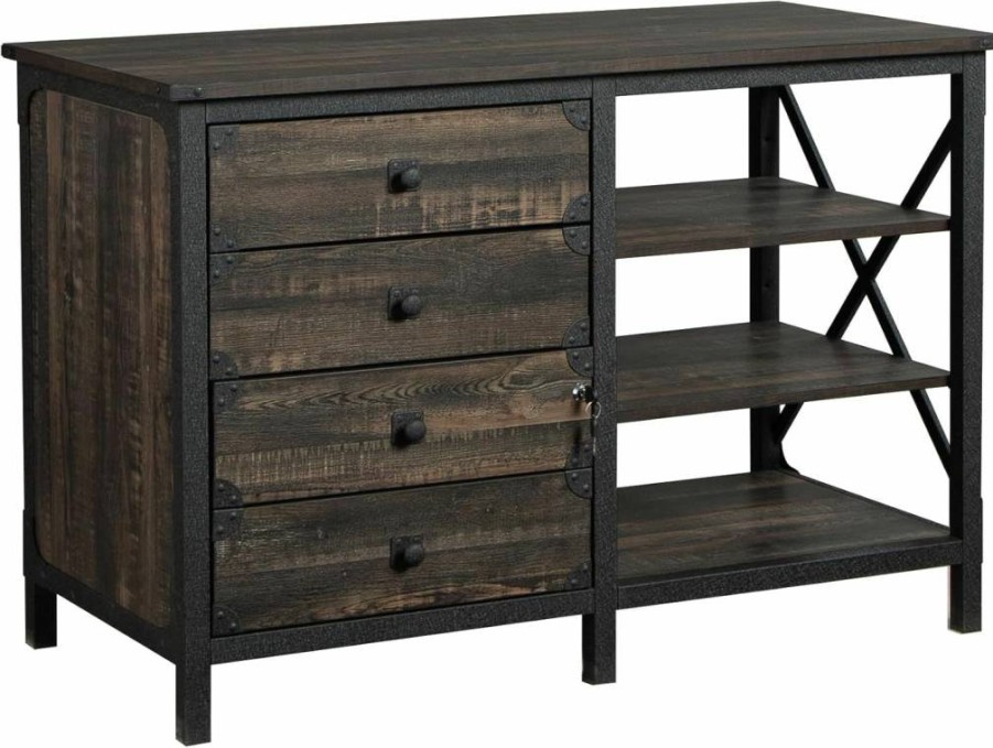 Sauder Carbon Oak Office Credenza, 42" W x 20" D x 30" H, Steel River Commercial Storage Cabinet