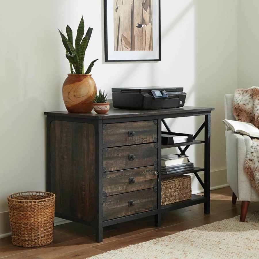 Sauder Carbon Oak Office Credenza, 42" W x 20" D x 30" H, Steel River Commercial Storage Cabinet
