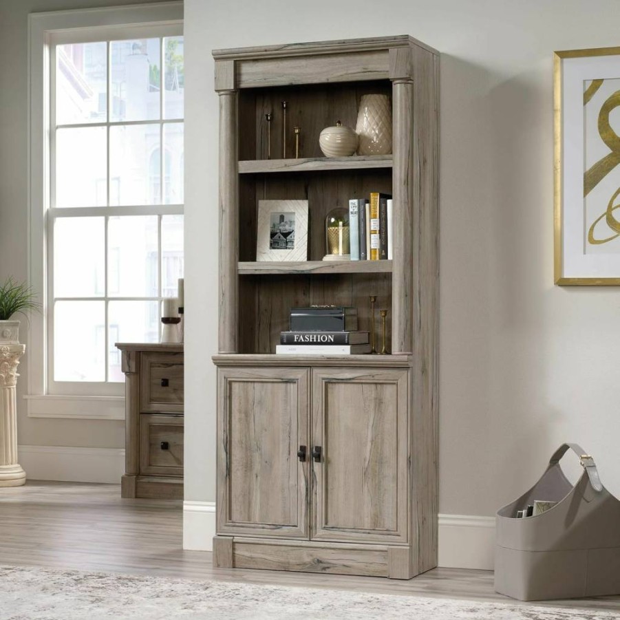 Sauder Palladia Bookcase with Doors and Adjustable Shelves, 71.85" Tall Library Storage Shelf in Select Cherry Finish, 29.37" Wide x 13.90" Deep