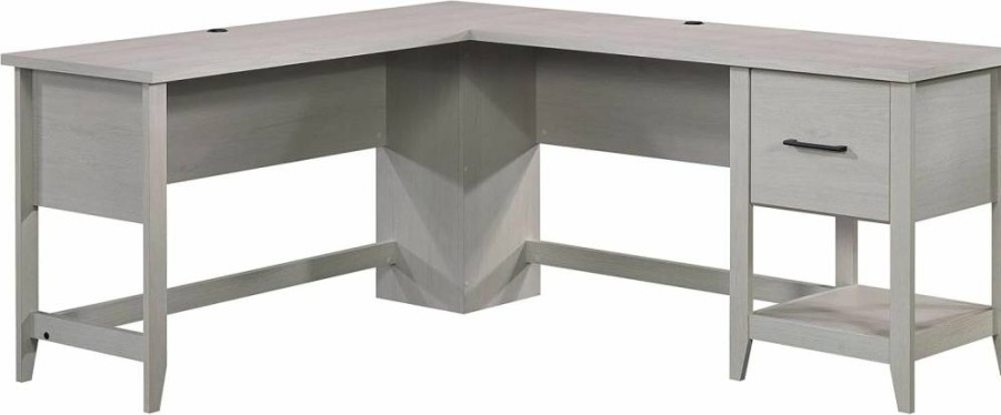 Sauder Summit Station L-Shaped Corner Desk with Drawer, Open Shelf, and Storage for Home Office in Pebble Pine Finish