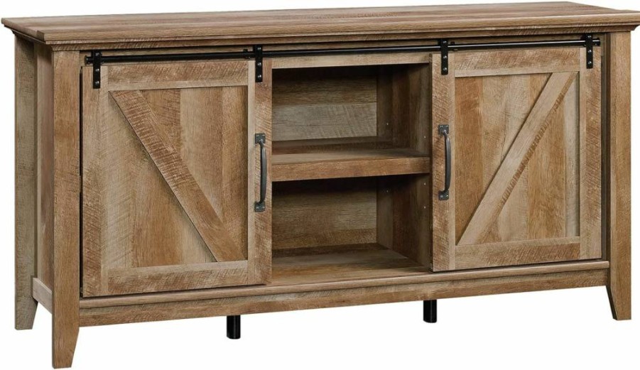 Sauder Dakota Pass TV Stand for 70-Inch TVs, Craftsman Oak Finish Credenza & Storage Cabinet