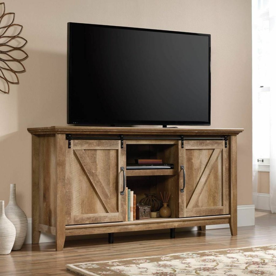 Sauder Dakota Pass TV Stand for 70-Inch TVs, Craftsman Oak Finish Credenza & Storage Cabinet