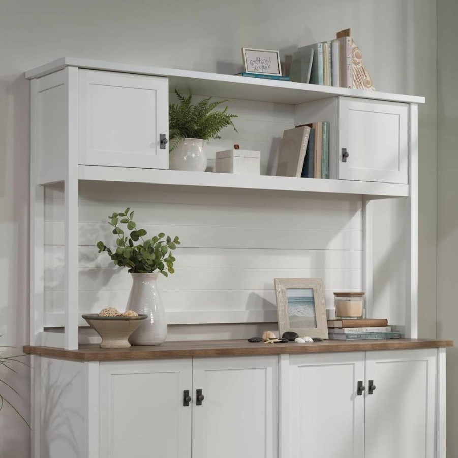 Sauder White Cottage Road 66-Inch Hutch for Dining Room Storage & Display