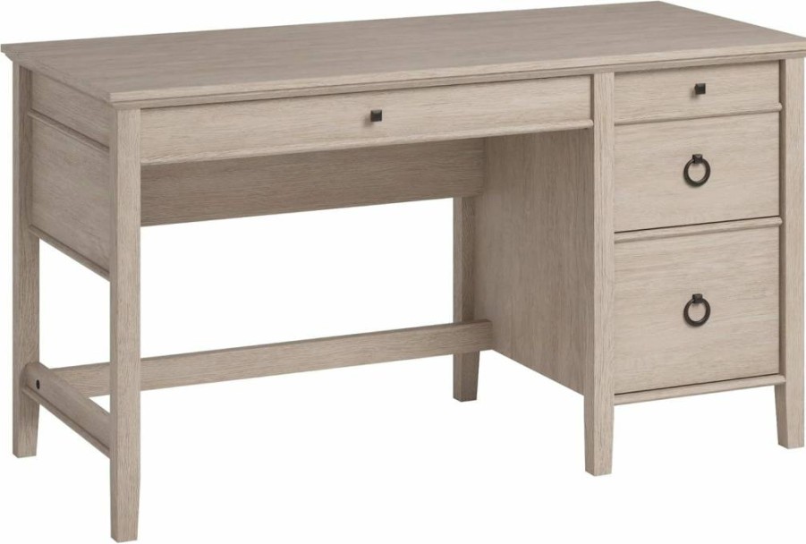 Sauder East Adara Single Pedestal Desk in Cascade Oak Finish - Modern Home Office Furniture