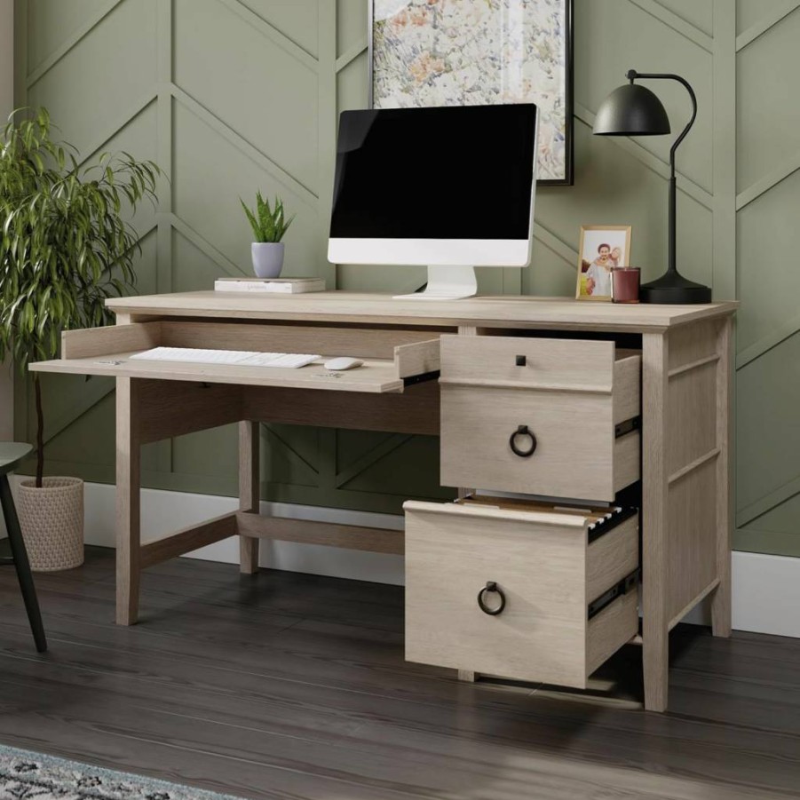 Sauder East Adara Single Pedestal Desk in Cascade Oak Finish - Modern Home Office Furniture