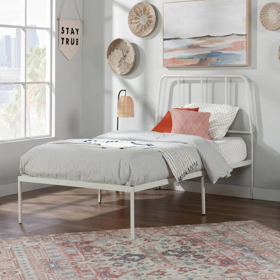 Sauder Harvey Park Twin Size Platform Bed Frame with White Finish - Sturdy Wooden Bed Base for Modern Bedrooms