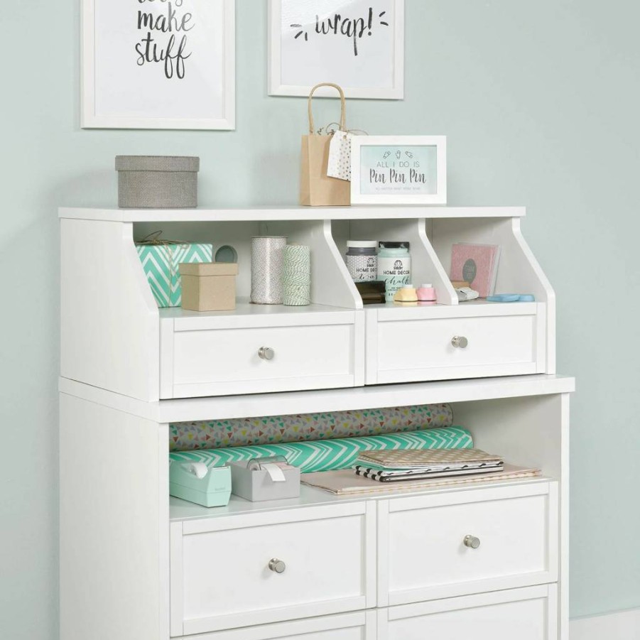 Sauder Craft Pro Series White Organizer Hutch with Storage Shelves