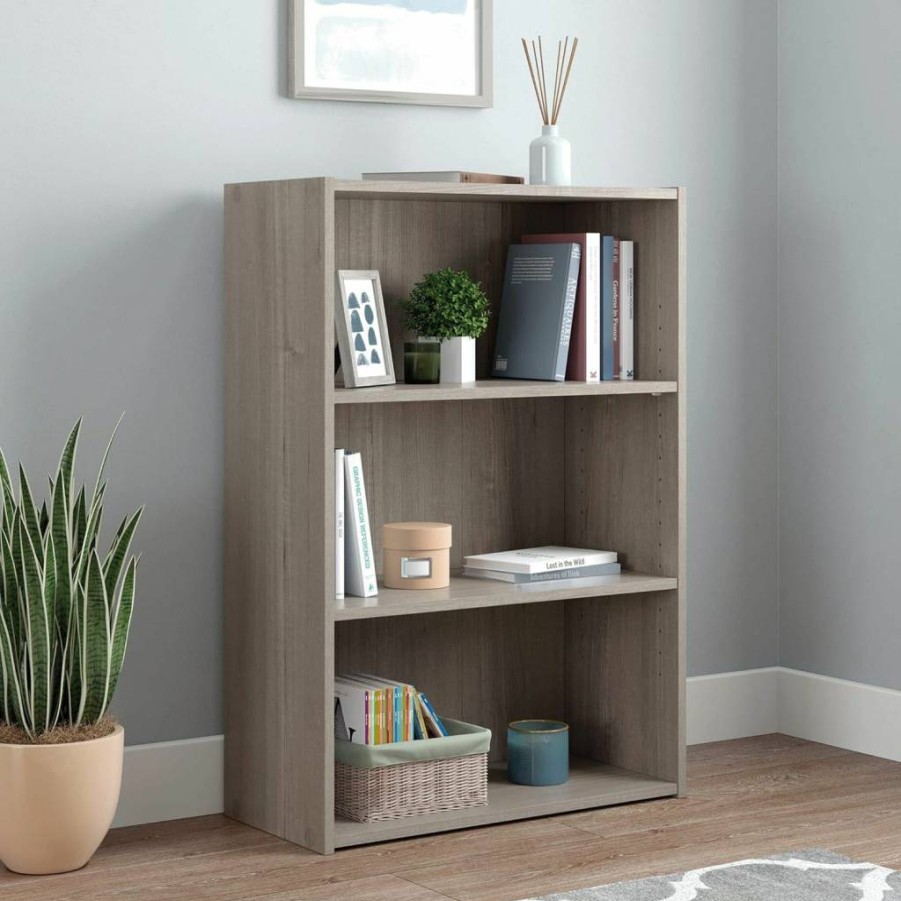 Sauder Beginnings 3-Shelf Bookcase, Adjustable Storage Shelves, Summer Oak Finish, Compact Bookshelf for Home & Office