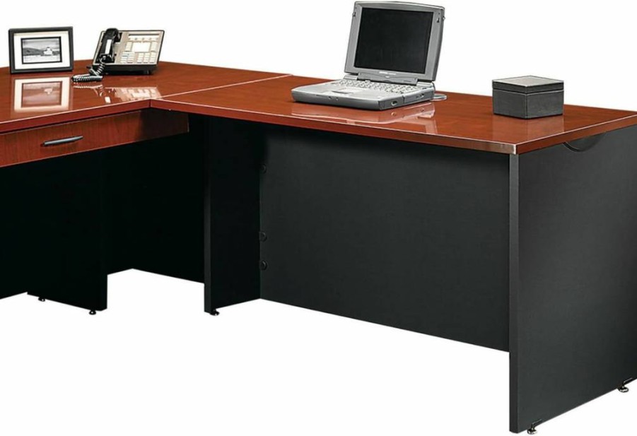 Sauder Via Executive Office Desk Return with Classic Cherry Finish - Stylish L-Shaped Workstation for Home or Business