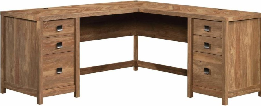 Sauder Cannery Bridge L-Shaped Desk with 6 Drawers, Storage Computer Corner Desk, Sindoori Mango Finish, Home Office Furniture