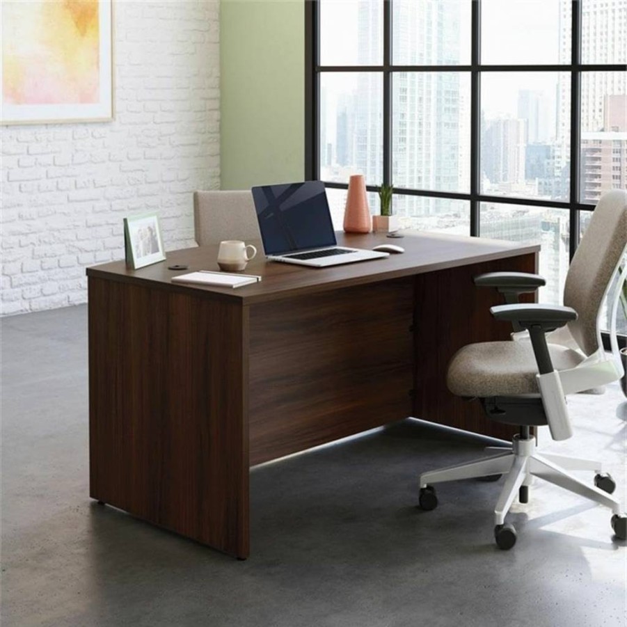 Sauder Officeworks 60" Bow Front Desk Shell in Noble Elm Finish, 34.25" D x 59.06" W x 29.29" H