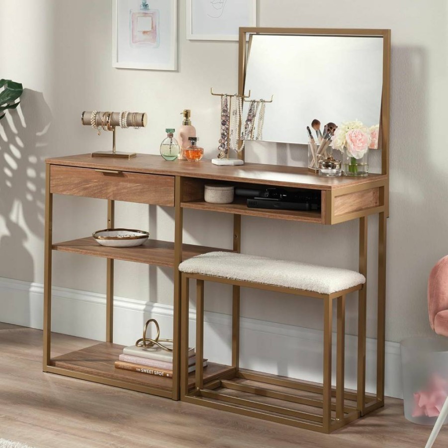 Sauder International Lux Vanity Dresser in Sindoori Mango Finish - Modern Bedroom Storage Solution