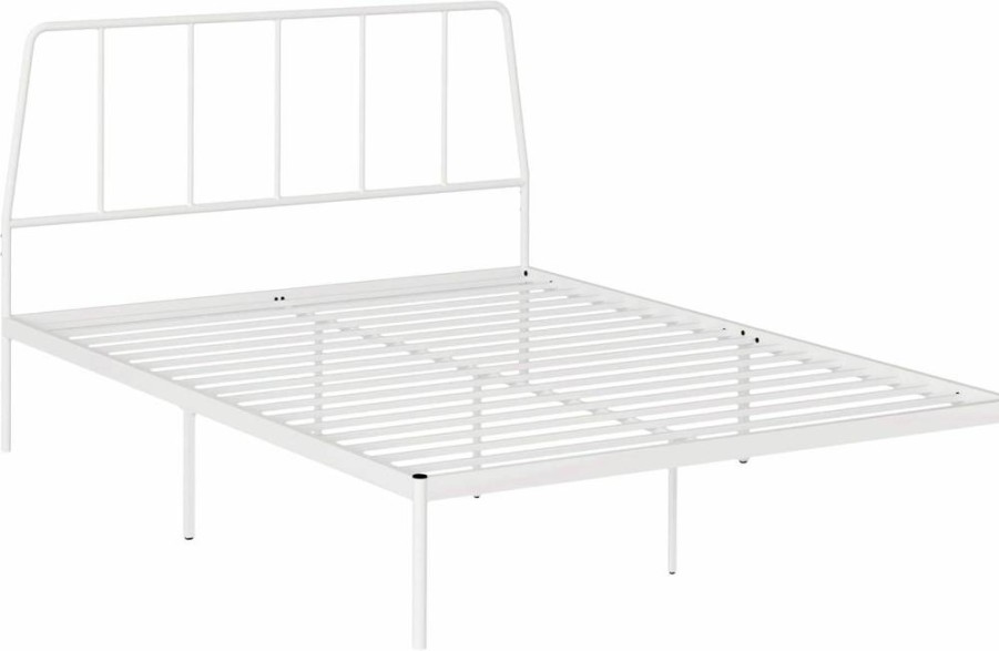 Sauder Harvey Park Queen Size Bed Frame with Headboard and Platform Base, White Finish, Modern Bedroom Furniture
