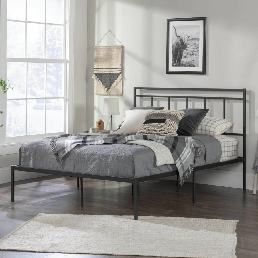 Sauder Cannery Bridge Queen Size Bed with Headboard, Bronze Finish Platform Bed Frame for Modern Bedroom
