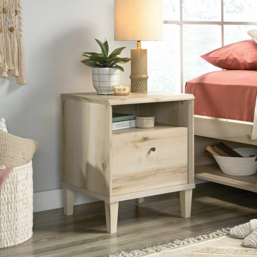 Sauder Willow Place Nightstand with 1 Drawer and Open Shelf, Pacific Maple Finish Storage Side Table