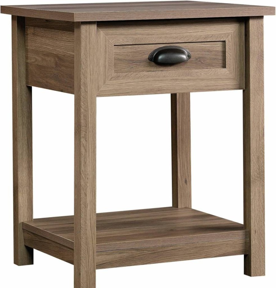 Sauder County Line Night Stand with Salt Oak Finish - Compact Side Table for Bedroom or Living Room