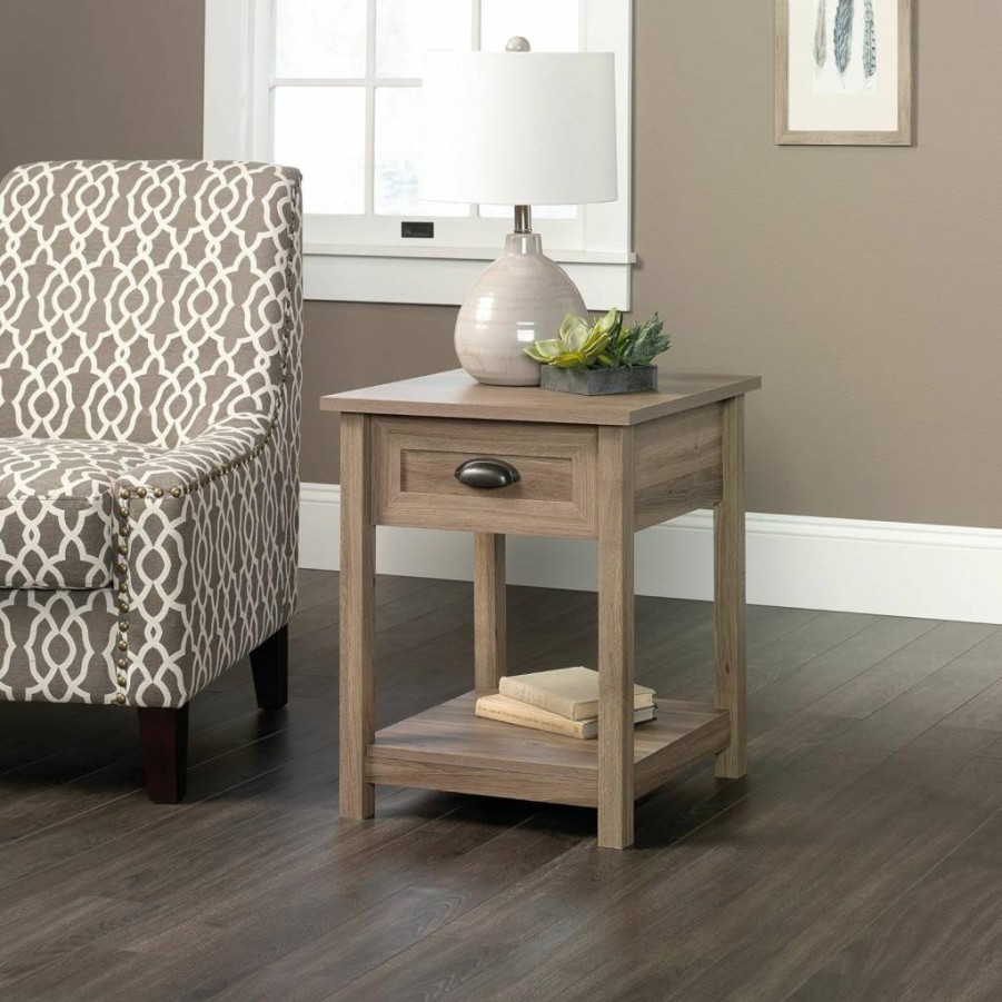 Sauder County Line Night Stand with Salt Oak Finish - Compact Side Table for Bedroom or Living Room