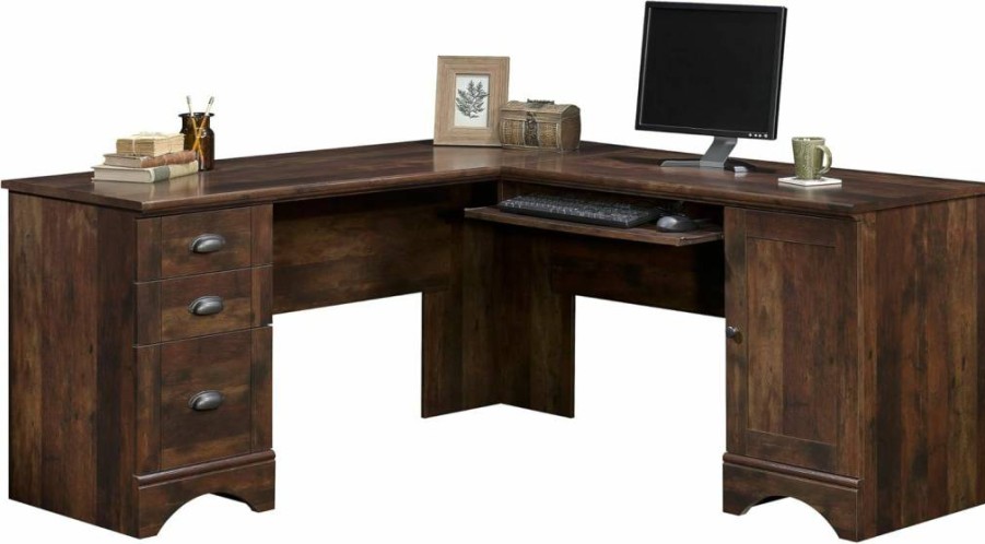 Sauder Curado Cherry Harbor View 66-inch Corner Computer Desk for Home Office