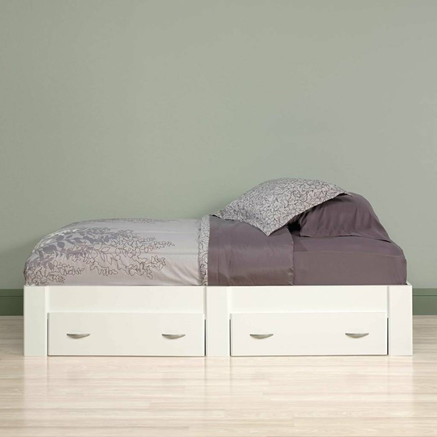 Sauder Beginnings Twin Bed Frame with Storage Drawers, Soft White Finish, Sturdy Platform Design for Kids and Teens