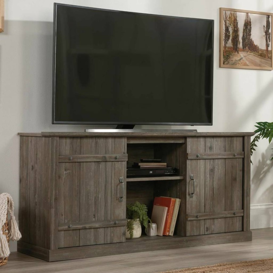 Sauder Pebble Pine Entertainment Credenza TV Stand with Storage Cabinet