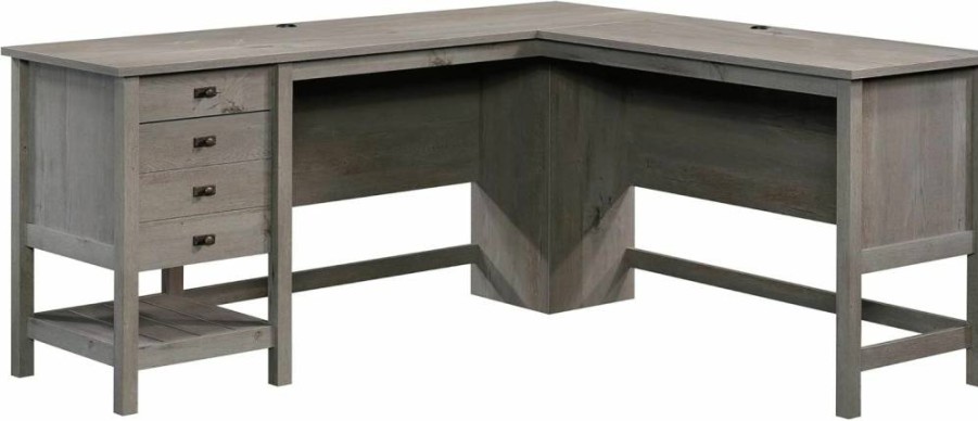 Sauder L-Shaped Computer Desk with Drawers & Cable Management, Home Office Desk with Optional File Cabinet in Raven Oak Finish