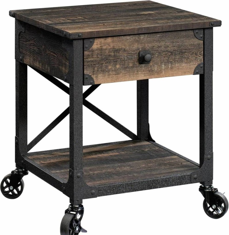 Sauder Carbon Oak Finish Steel River Side Table - 22.44" Length, 21.65" Width, 23.11" Height - Modern End Table for Living Room