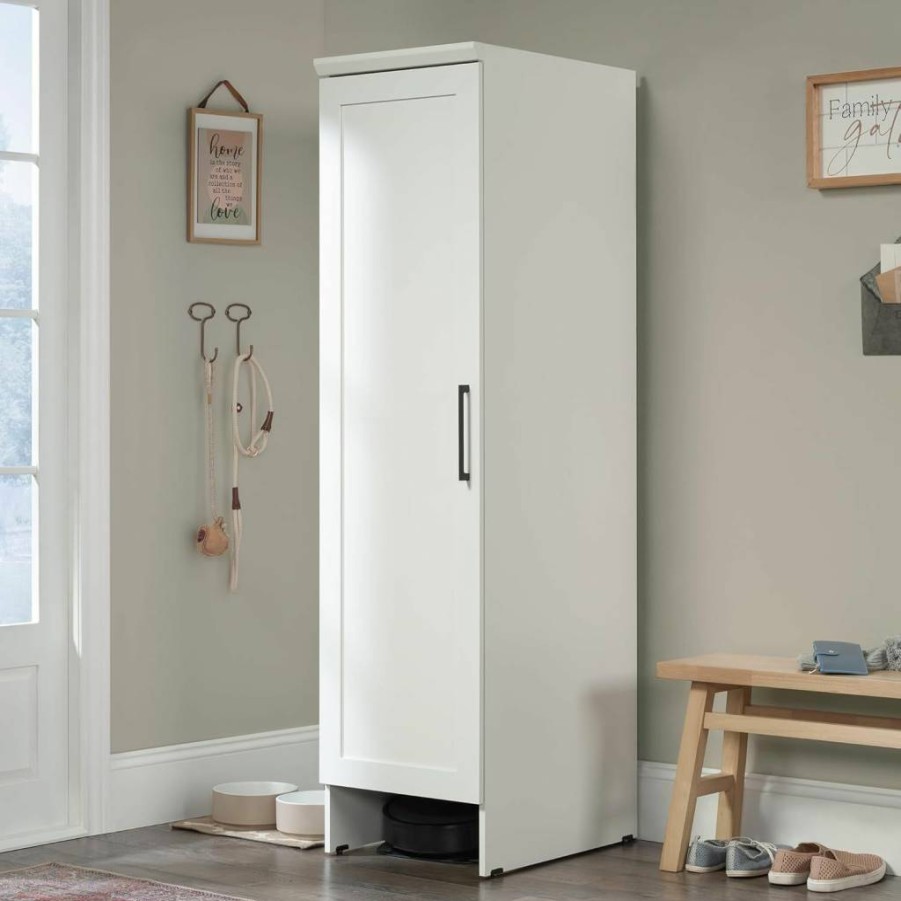 Sauder HomePlus Adjustable Shelf Storage Cabinet - Single Door Kitchen Pantry Organizer in Soft White