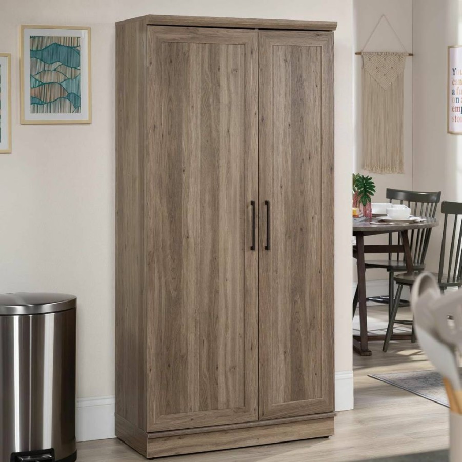 Sauder Salt Oak HomePlus Storage Pantry Cabinet with Adjustable Shelves