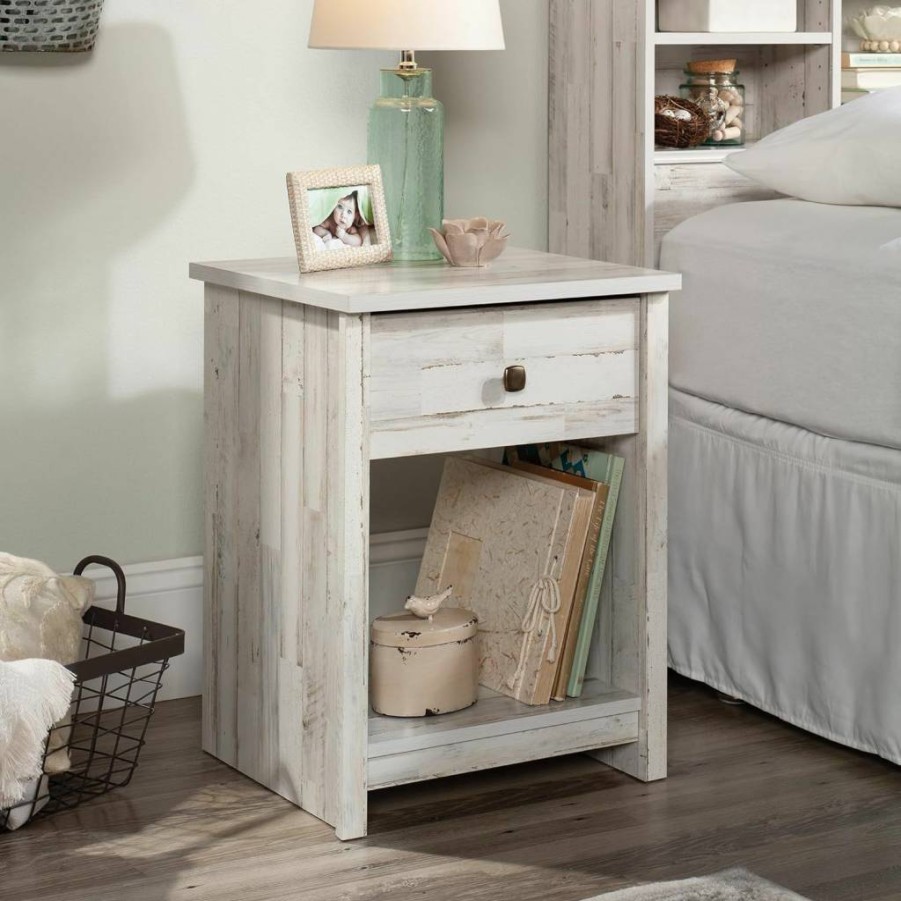 Sauder River Ranch Nightstand with Drawer - Farmhouse Bedside Table in Sindoori Mango Finish, Rustic Bedroom Furniture