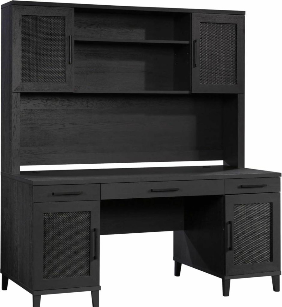 Sauder Tiffin Commercial Office Hutch with Storage - Raven Oak Finish for Modern Workspaces