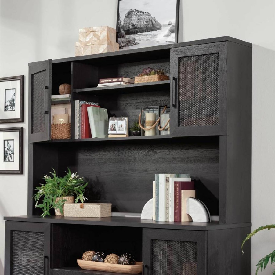 Sauder Tiffin Commercial Office Hutch with Storage - Raven Oak Finish for Modern Workspaces