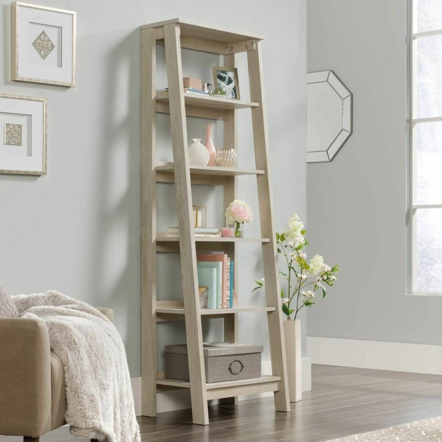 Sauder Trestle 5-Shelf Bookcase, Chalked Chestnut Finish, 23.54" Wide x 16.61" Deep x 71.14" Tall, Modern Wood Bookshelf for Home Office