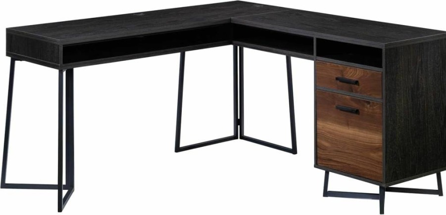 Sauder Canton Lane L-Shaped Desk in Brew Oak Finish - Stylish Home Office Furniture