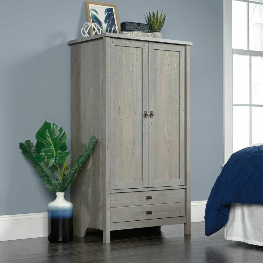 Sauder Cottage Road Wardrobe Armoire Cabinet with Raven Oak Finish - Stylish Storage for Bedroom or Closet Organization